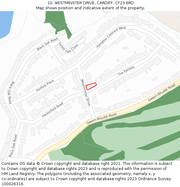 10, WESTMINSTER DRIVE, CARDIFF, CF23 6RD: Location map and indicative extent of plot