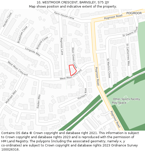 10, WESTMOOR CRESCENT, BARNSLEY, S75 2JY: Location map and indicative extent of plot