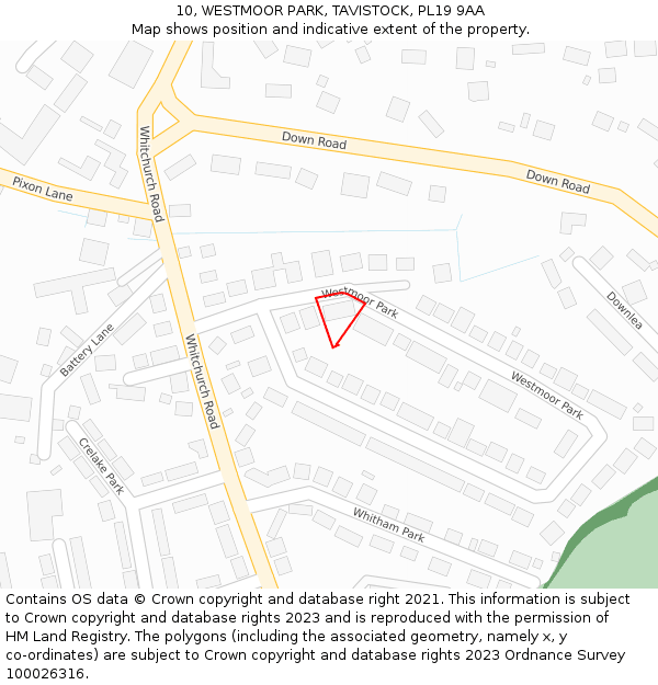 10, WESTMOOR PARK, TAVISTOCK, PL19 9AA: Location map and indicative extent of plot
