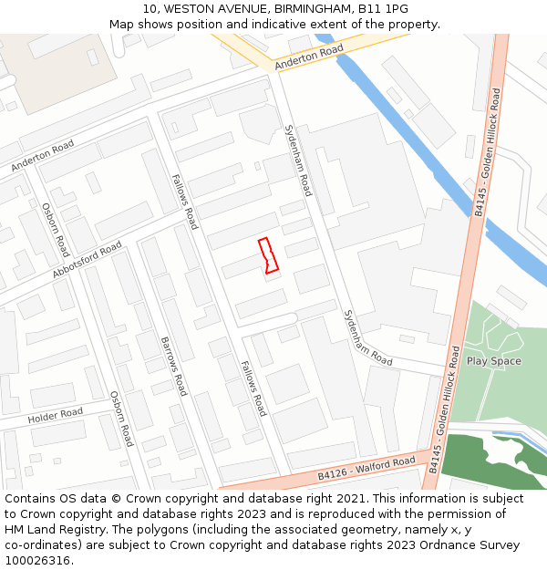 10, WESTON AVENUE, BIRMINGHAM, B11 1PG: Location map and indicative extent of plot