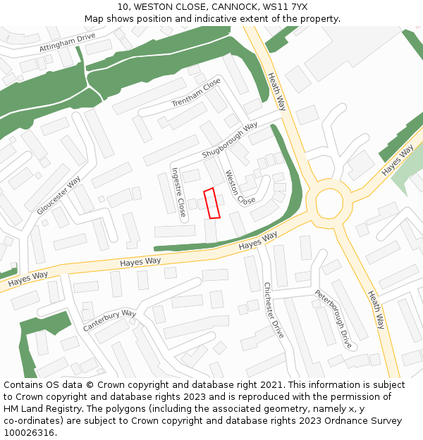 10, WESTON CLOSE, CANNOCK, WS11 7YX: Location map and indicative extent of plot