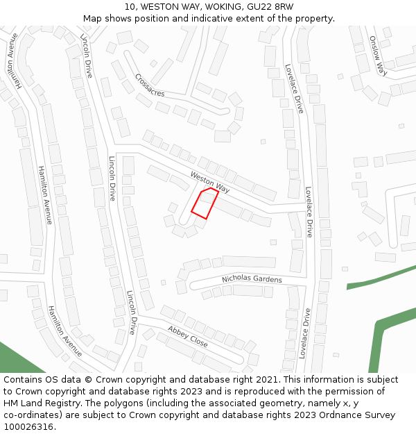 10, WESTON WAY, WOKING, GU22 8RW: Location map and indicative extent of plot