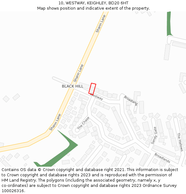 10, WESTWAY, KEIGHLEY, BD20 6HT: Location map and indicative extent of plot