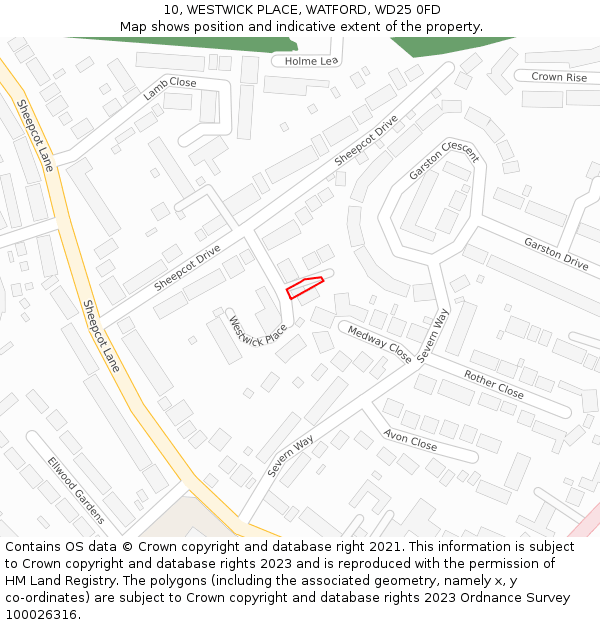 10, WESTWICK PLACE, WATFORD, WD25 0FD: Location map and indicative extent of plot
