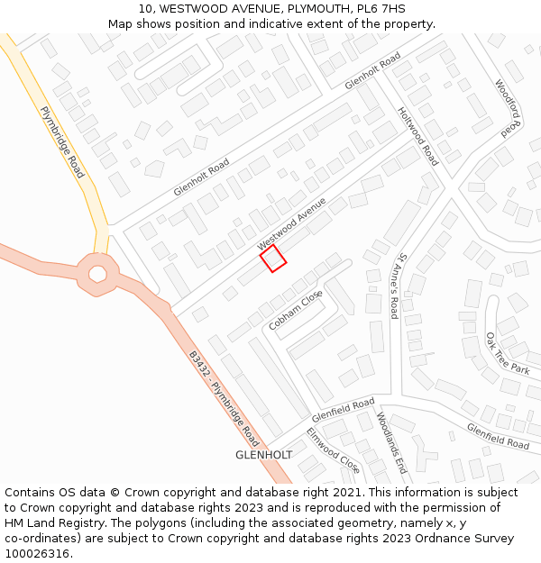 10, WESTWOOD AVENUE, PLYMOUTH, PL6 7HS: Location map and indicative extent of plot