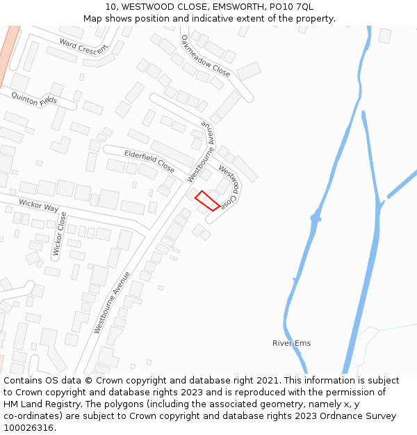 10, WESTWOOD CLOSE, EMSWORTH, PO10 7QL: Location map and indicative extent of plot