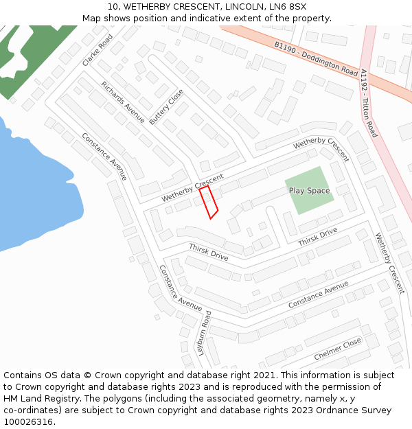 10, WETHERBY CRESCENT, LINCOLN, LN6 8SX: Location map and indicative extent of plot