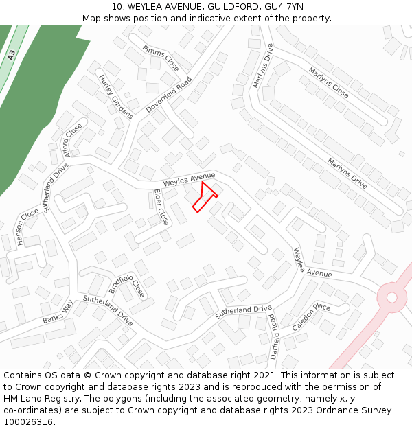 10, WEYLEA AVENUE, GUILDFORD, GU4 7YN: Location map and indicative extent of plot