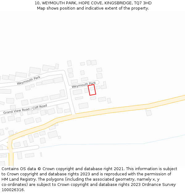 10, WEYMOUTH PARK, HOPE COVE, KINGSBRIDGE, TQ7 3HD: Location map and indicative extent of plot