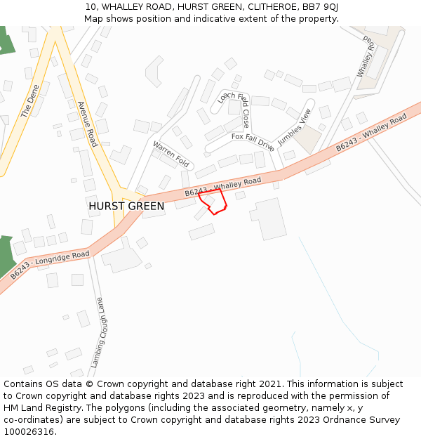 10, WHALLEY ROAD, HURST GREEN, CLITHEROE, BB7 9QJ: Location map and indicative extent of plot