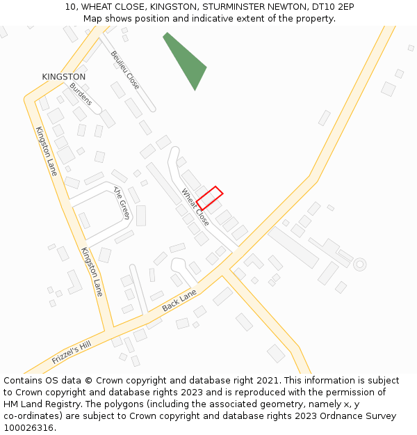 10, WHEAT CLOSE, KINGSTON, STURMINSTER NEWTON, DT10 2EP: Location map and indicative extent of plot