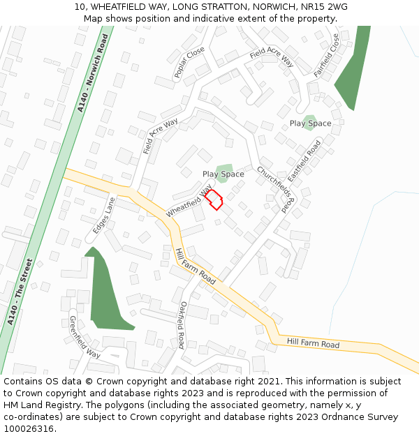 10, WHEATFIELD WAY, LONG STRATTON, NORWICH, NR15 2WG: Location map and indicative extent of plot