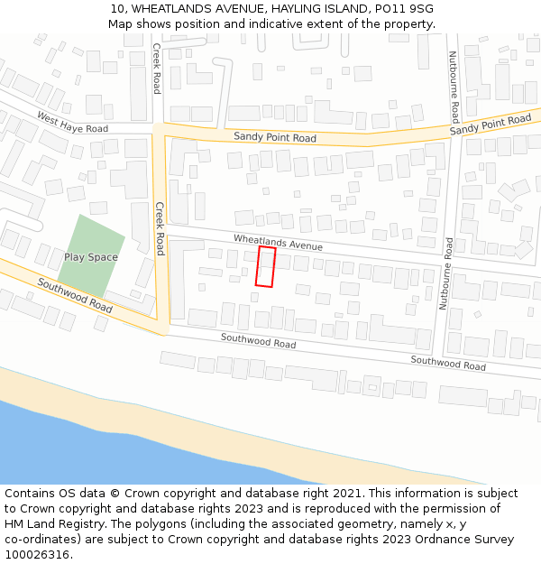 10, WHEATLANDS AVENUE, HAYLING ISLAND, PO11 9SG: Location map and indicative extent of plot