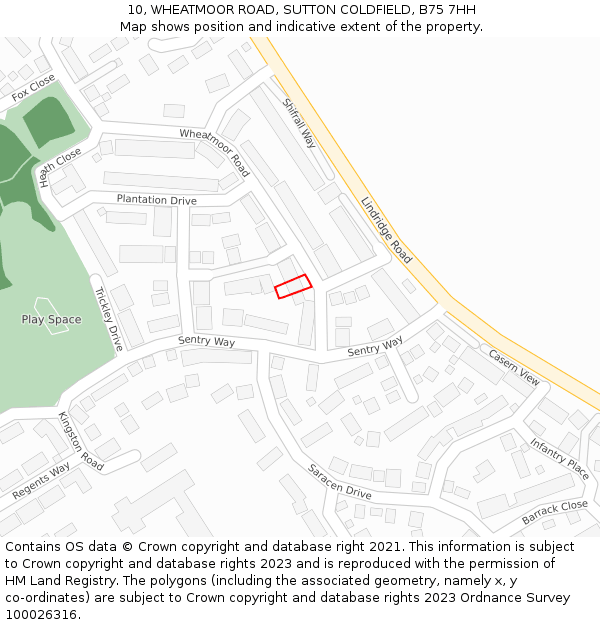 10, WHEATMOOR ROAD, SUTTON COLDFIELD, B75 7HH: Location map and indicative extent of plot