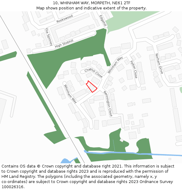 10, WHINHAM WAY, MORPETH, NE61 2TF: Location map and indicative extent of plot