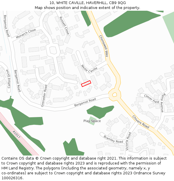 10, WHITE CAVILLE, HAVERHILL, CB9 9QG: Location map and indicative extent of plot