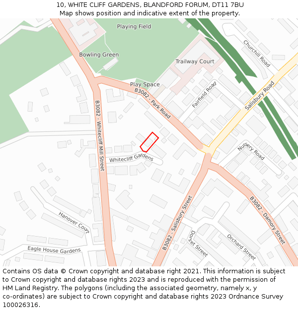 10, WHITE CLIFF GARDENS, BLANDFORD FORUM, DT11 7BU: Location map and indicative extent of plot