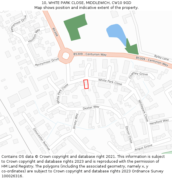 10, WHITE PARK CLOSE, MIDDLEWICH, CW10 9GD: Location map and indicative extent of plot