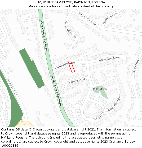 10, WHITEBEAM CLOSE, PAIGNTON, TQ3 3GA: Location map and indicative extent of plot