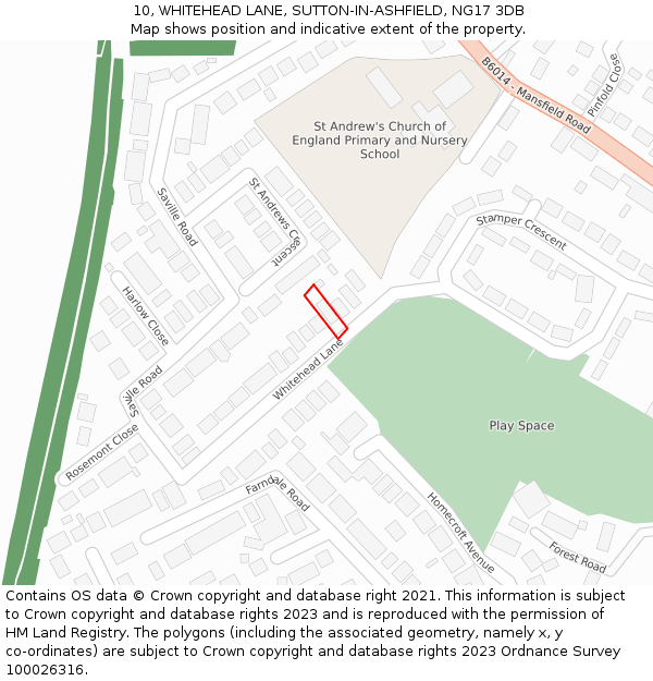 10, WHITEHEAD LANE, SUTTON-IN-ASHFIELD, NG17 3DB: Location map and indicative extent of plot