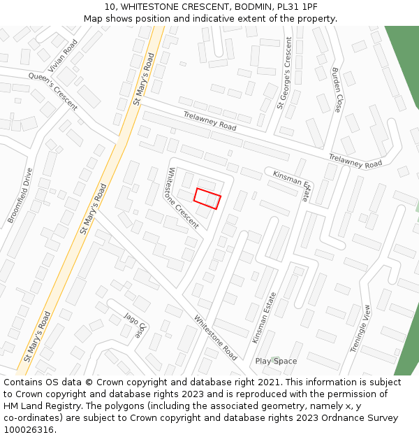 10, WHITESTONE CRESCENT, BODMIN, PL31 1PF: Location map and indicative extent of plot