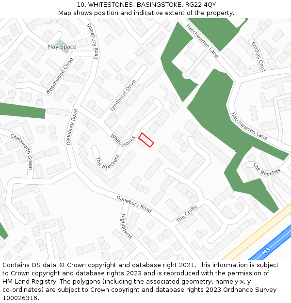 10, WHITESTONES, BASINGSTOKE, RG22 4QY: Location map and indicative extent of plot