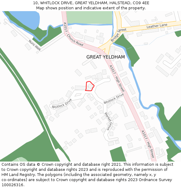 10, WHITLOCK DRIVE, GREAT YELDHAM, HALSTEAD, CO9 4EE: Location map and indicative extent of plot