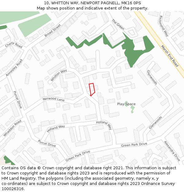 10, WHITTON WAY, NEWPORT PAGNELL, MK16 0PS: Location map and indicative extent of plot