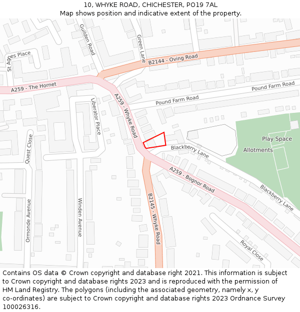 10, WHYKE ROAD, CHICHESTER, PO19 7AL: Location map and indicative extent of plot