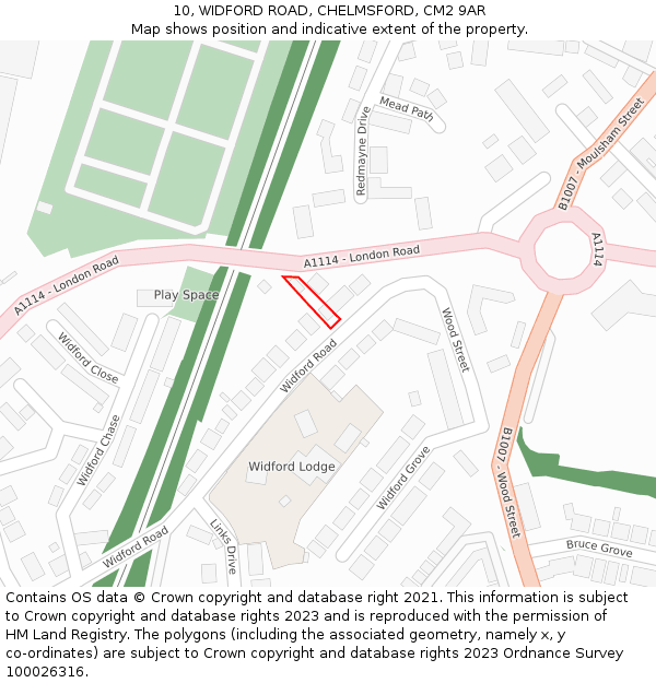 10, WIDFORD ROAD, CHELMSFORD, CM2 9AR: Location map and indicative extent of plot