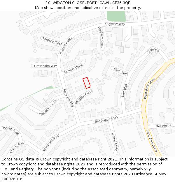 10, WIDGEON CLOSE, PORTHCAWL, CF36 3QE: Location map and indicative extent of plot