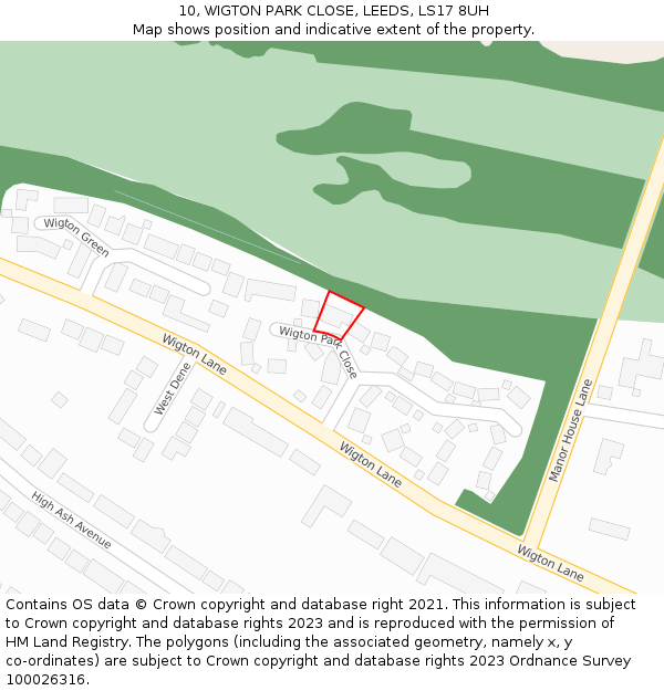 10, WIGTON PARK CLOSE, LEEDS, LS17 8UH: Location map and indicative extent of plot