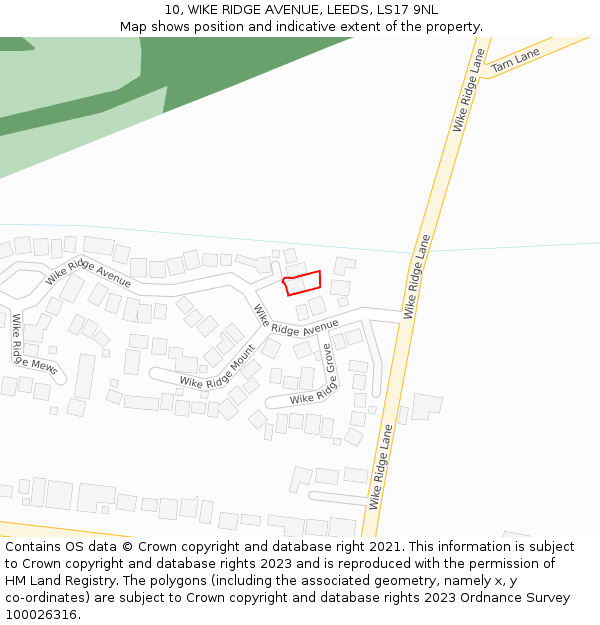10, WIKE RIDGE AVENUE, LEEDS, LS17 9NL: Location map and indicative extent of plot