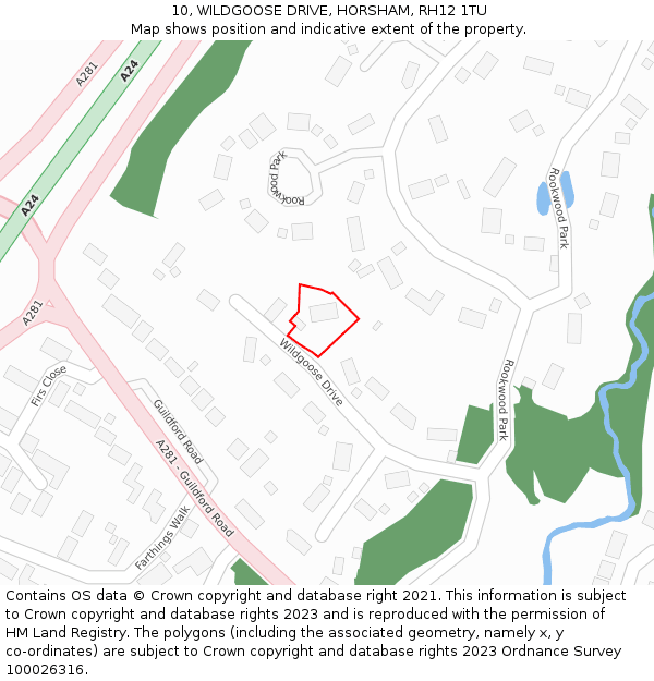 10, WILDGOOSE DRIVE, HORSHAM, RH12 1TU: Location map and indicative extent of plot