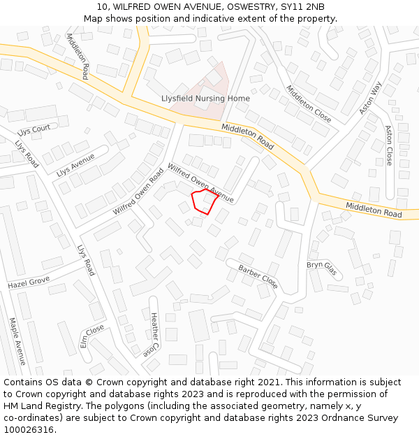 10, WILFRED OWEN AVENUE, OSWESTRY, SY11 2NB: Location map and indicative extent of plot