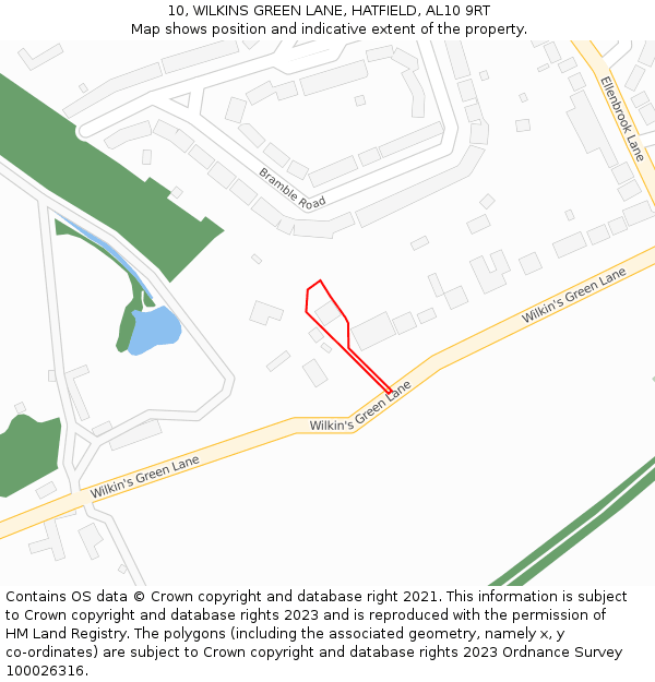 10, WILKINS GREEN LANE, HATFIELD, AL10 9RT: Location map and indicative extent of plot