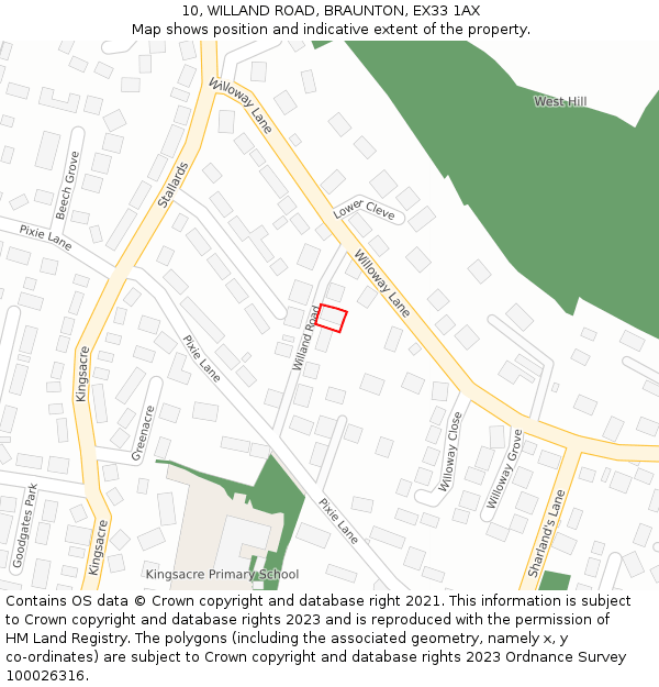 10, WILLAND ROAD, BRAUNTON, EX33 1AX: Location map and indicative extent of plot