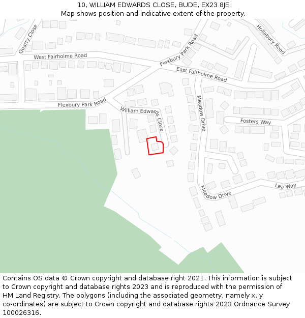 10, WILLIAM EDWARDS CLOSE, BUDE, EX23 8JE: Location map and indicative extent of plot