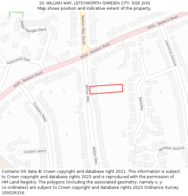 10, WILLIAN WAY, LETCHWORTH GARDEN CITY, SG6 2HG: Location map and indicative extent of plot