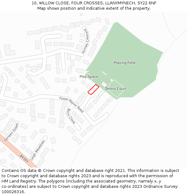 10, WILLOW CLOSE, FOUR CROSSES, LLANYMYNECH, SY22 6NF: Location map and indicative extent of plot