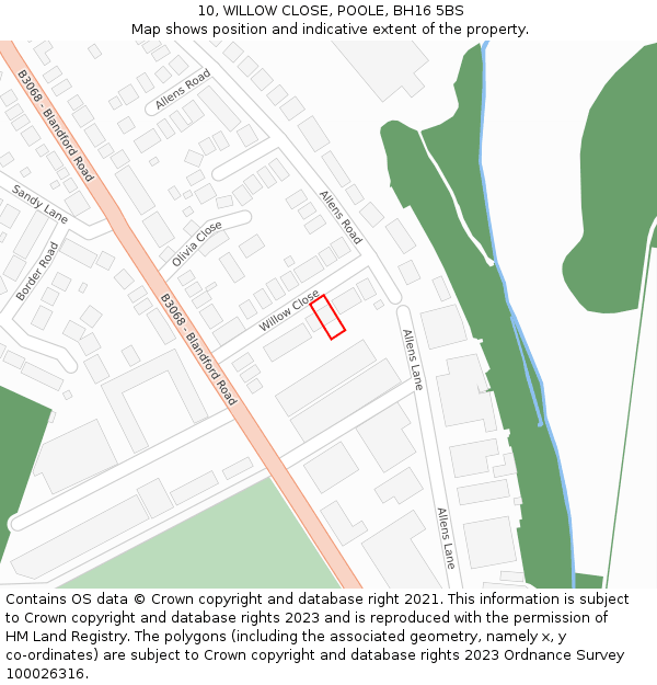 10, WILLOW CLOSE, POOLE, BH16 5BS: Location map and indicative extent of plot