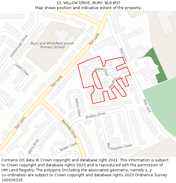 10, WILLOW DRIVE, BURY, BL9 8NT: Location map and indicative extent of plot