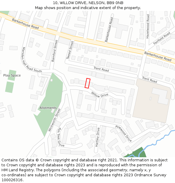 10, WILLOW DRIVE, NELSON, BB9 0NB: Location map and indicative extent of plot