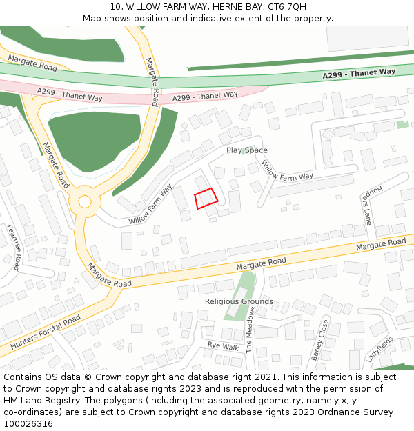 10, WILLOW FARM WAY, HERNE BAY, CT6 7QH: Location map and indicative extent of plot