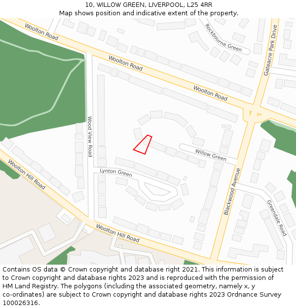 10, WILLOW GREEN, LIVERPOOL, L25 4RR: Location map and indicative extent of plot
