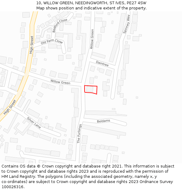 10, WILLOW GREEN, NEEDINGWORTH, ST IVES, PE27 4SW: Location map and indicative extent of plot