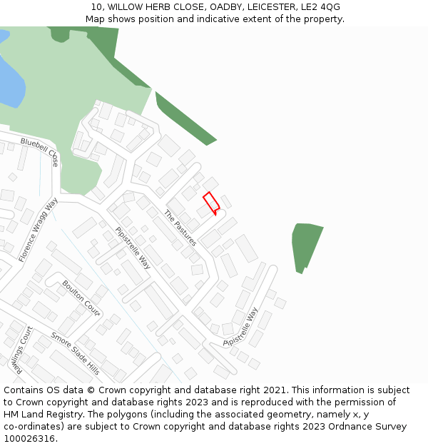 10, WILLOW HERB CLOSE, OADBY, LEICESTER, LE2 4QG: Location map and indicative extent of plot