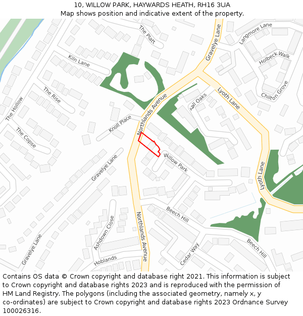 10, WILLOW PARK, HAYWARDS HEATH, RH16 3UA: Location map and indicative extent of plot