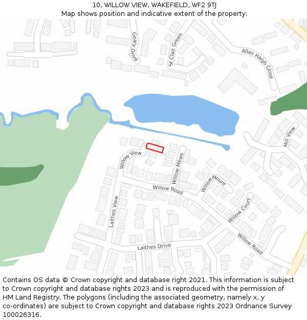 10, WILLOW VIEW, WAKEFIELD, WF2 9TJ: Location map and indicative extent of plot