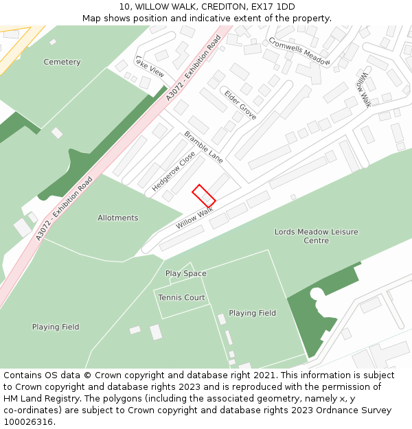 10, WILLOW WALK, CREDITON, EX17 1DD: Location map and indicative extent of plot